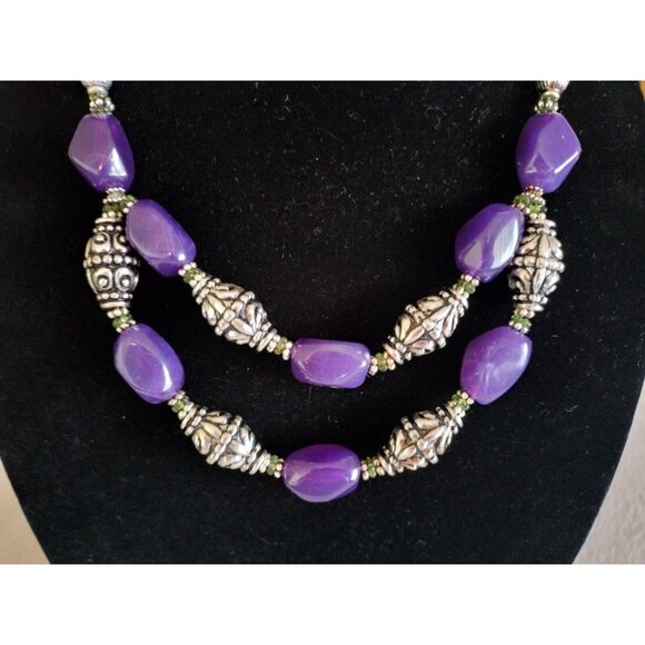 Avon Vintage Necklace Bold Amethyst Color Button Silver Cabochon Purple Jewelry - Picture 14 of 16